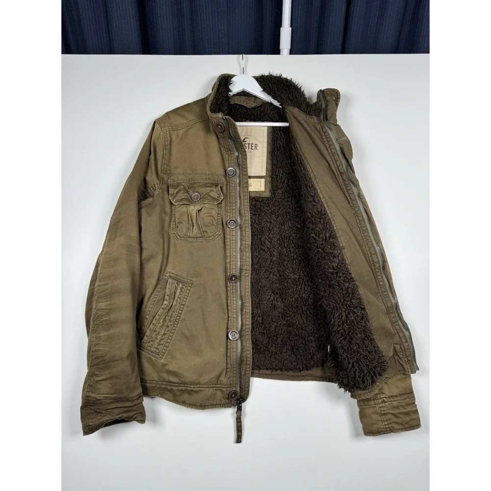VTG Hollister Carpinteria Brown/Olive Faux Fur Lined Field Jacket L Distressed